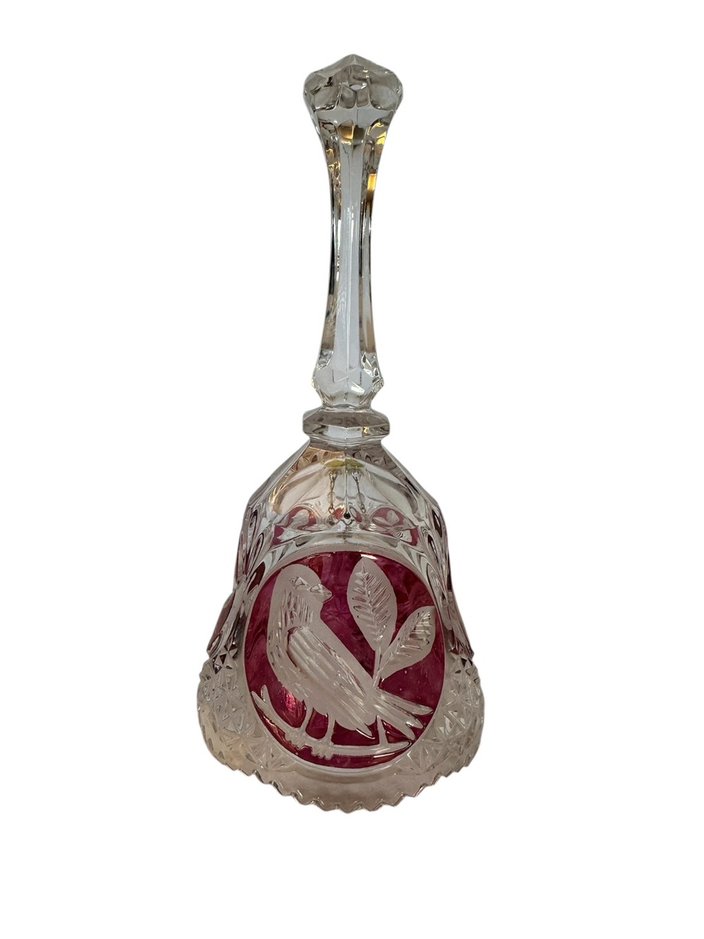 Vintage HofBauer Cut Crystal Bell with Deep Ruby Red Bird Motif